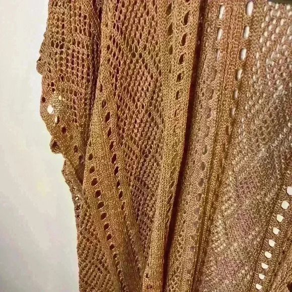 Vince Camuto Open Knit Womens Sweater Fringe Boho Shimmer Crochet Lightweight - Picture 6 of 11